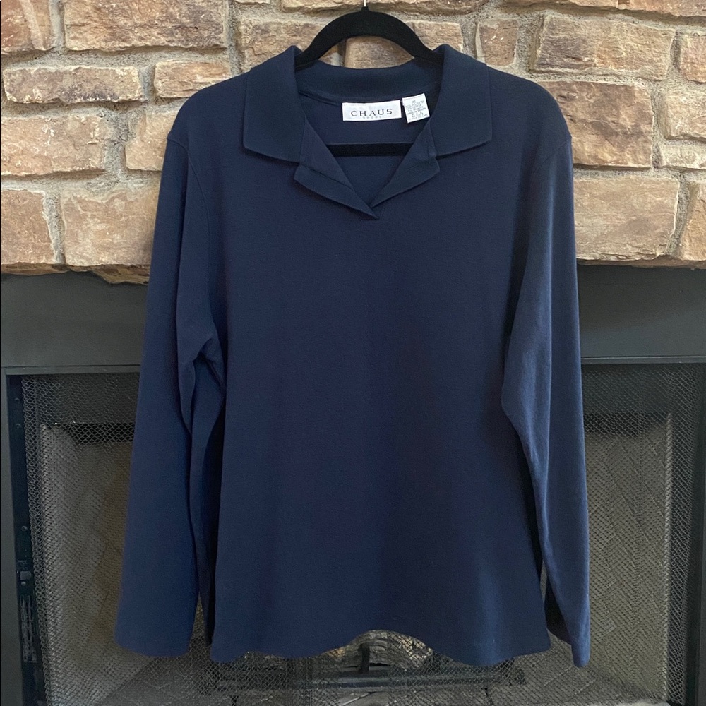 Chaus Deep Blue Collared sweater. Size XL